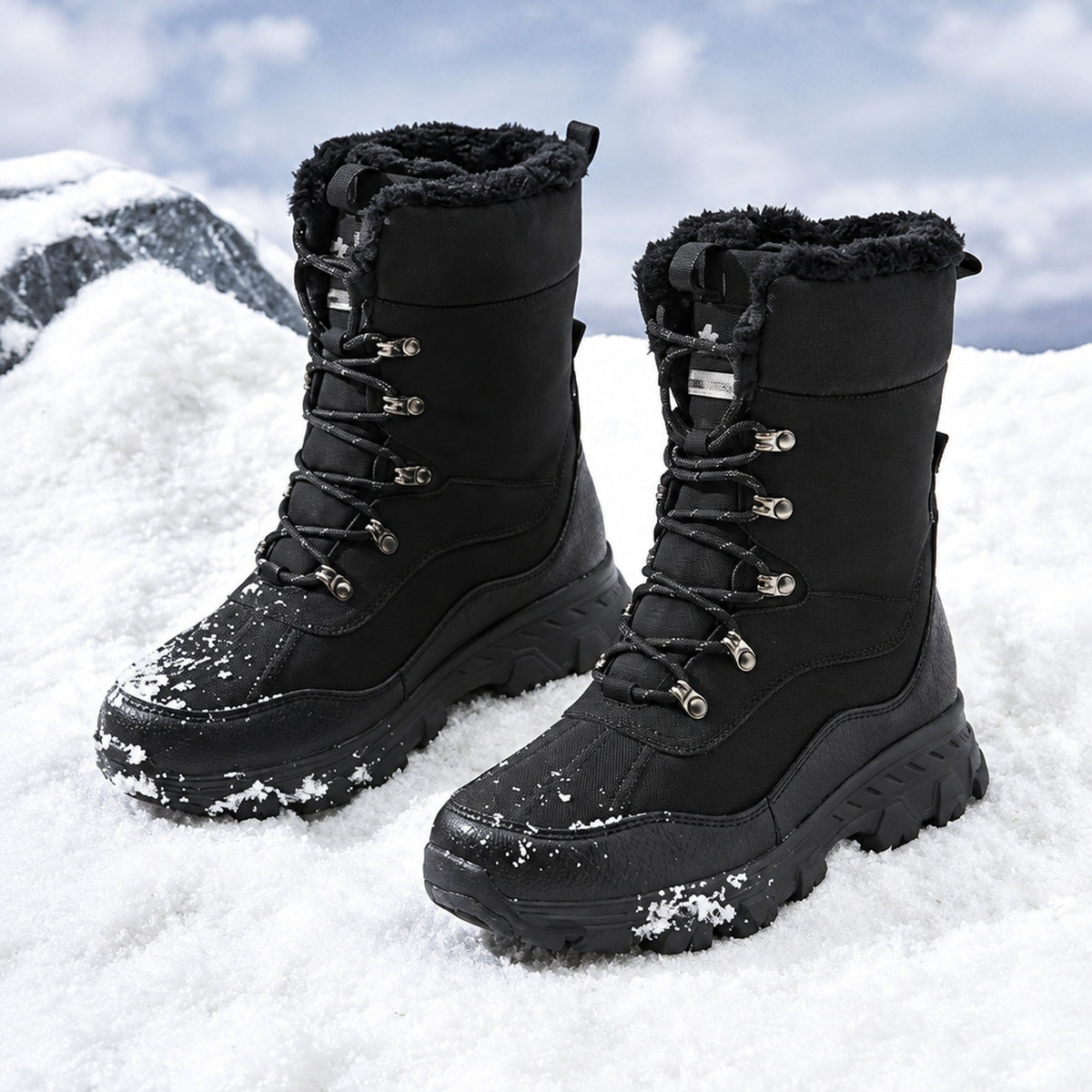 Bottes de randonnée hautes en cuir imperméable, coloris noir