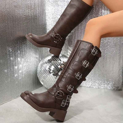 bottines biker à boucles femme, semelle crantée