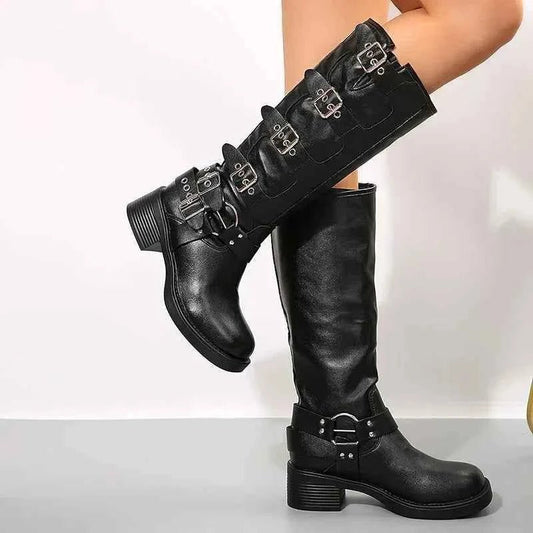 bottines biker à boucles femme, coloris noir, vue de côté