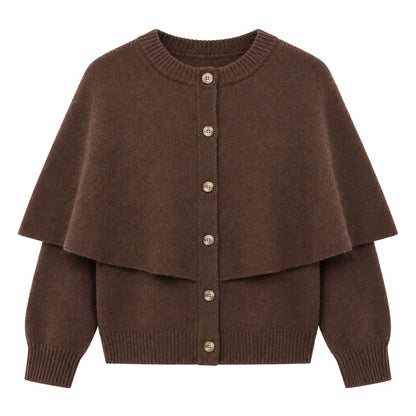 cardigan cape femme, coloris café, packshot studio face