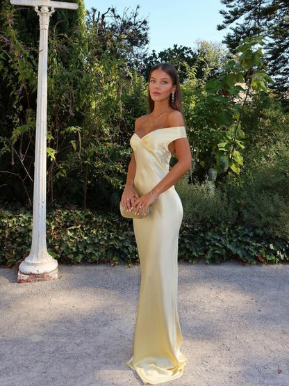 Robe Maxi Satinée Femme – Dos-Nu, Coupe Longue Fluide & Effet Ventre Plat