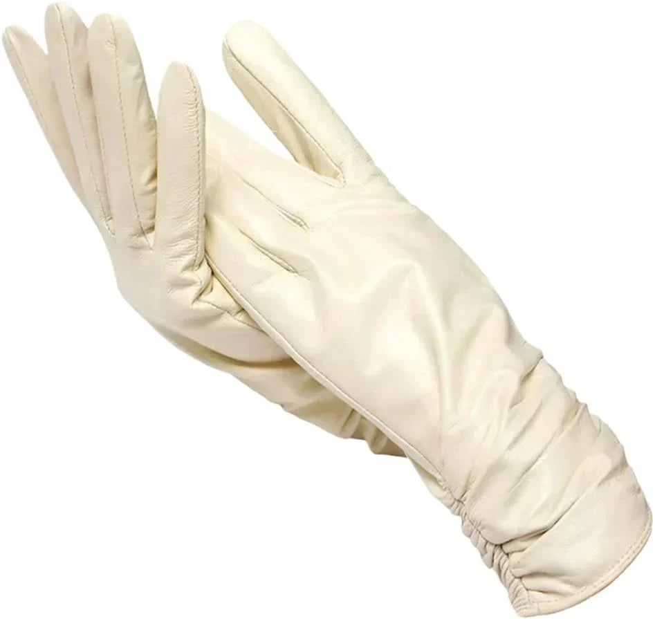 Gants femme en cuir de mouton beige