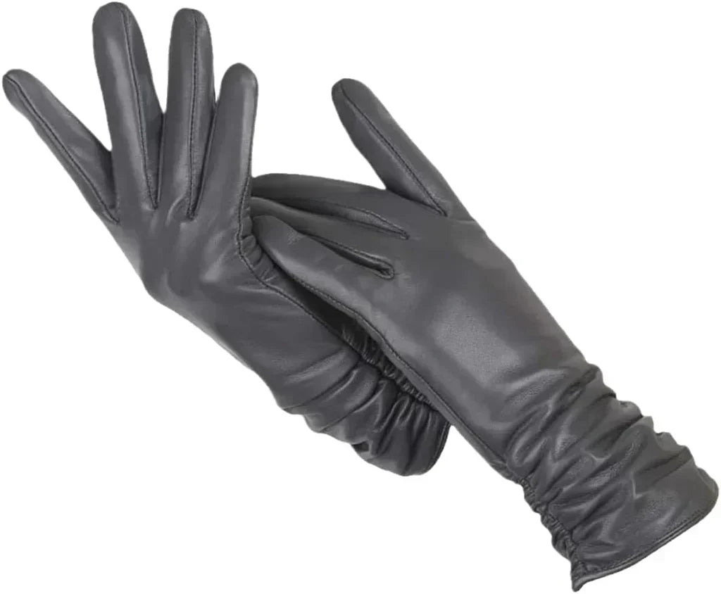Gants femme en cuir de mouton gris foncé