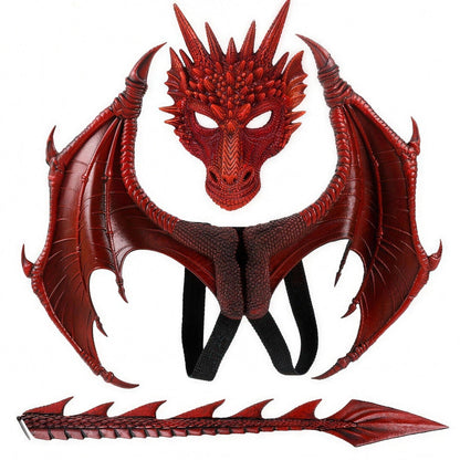 Costume cosplay dragon, vue de face avec masque et ailes
