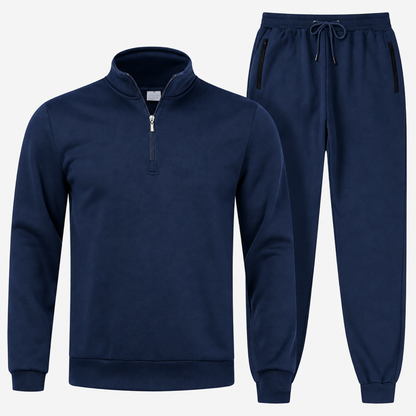 Ensemble de jogging homme bleu marine, sweat zippé et pantalon, vue de face