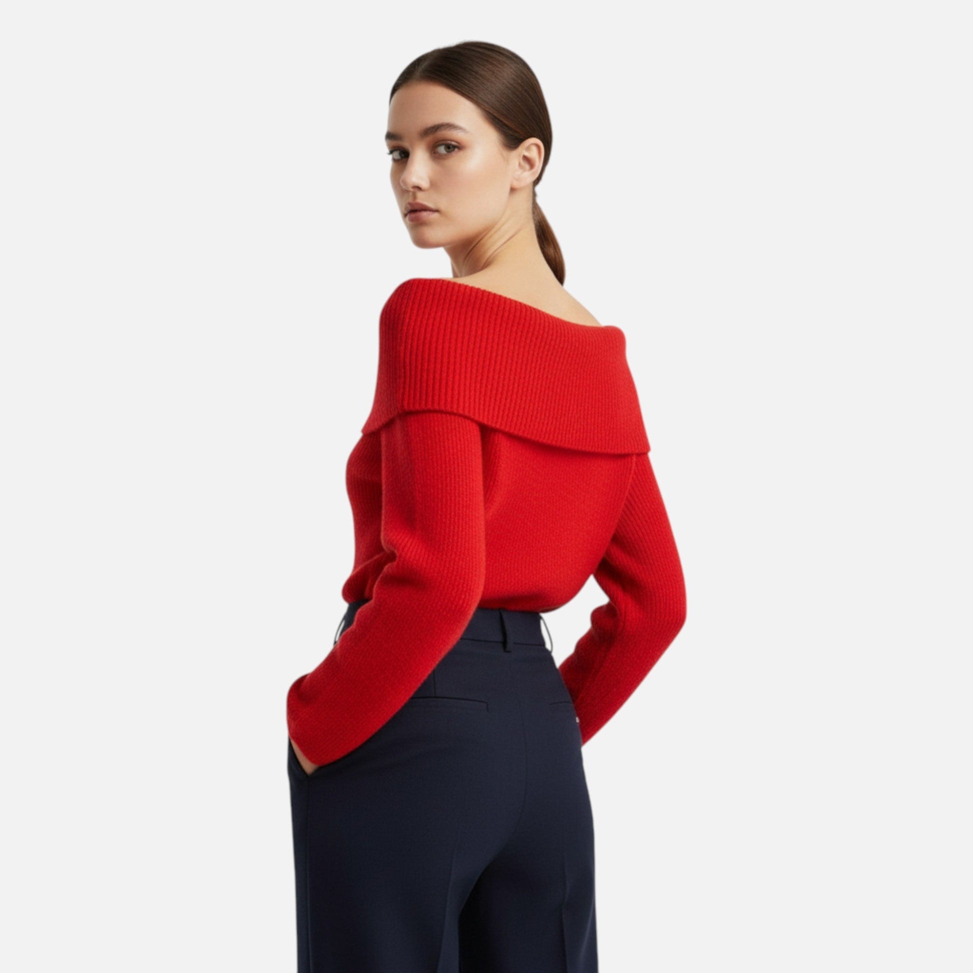 pull femme épaules dénudées, détail de la maille
