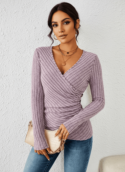 top manches longues femme, détail du col en V