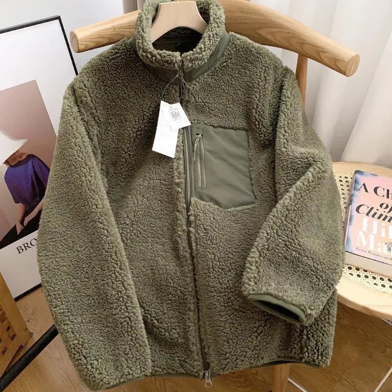 Veste sherpa femme zippée, coloris vert armée