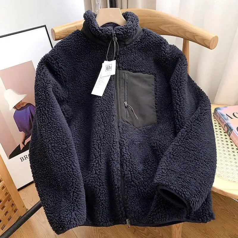 Veste sherpa femme zippée, coloris bleu marine