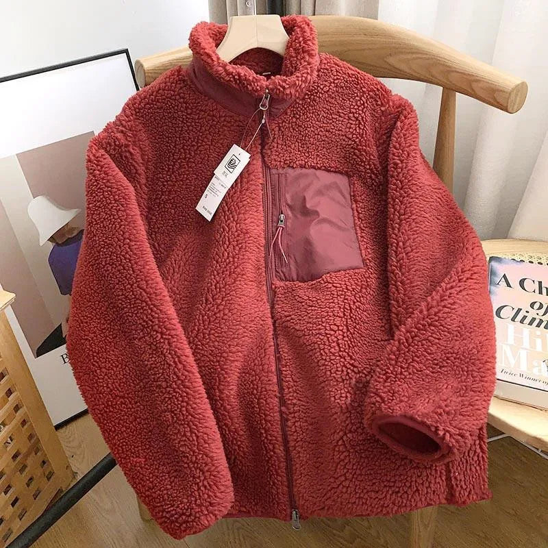 Veste sherpa femme zippée, coloris rouge