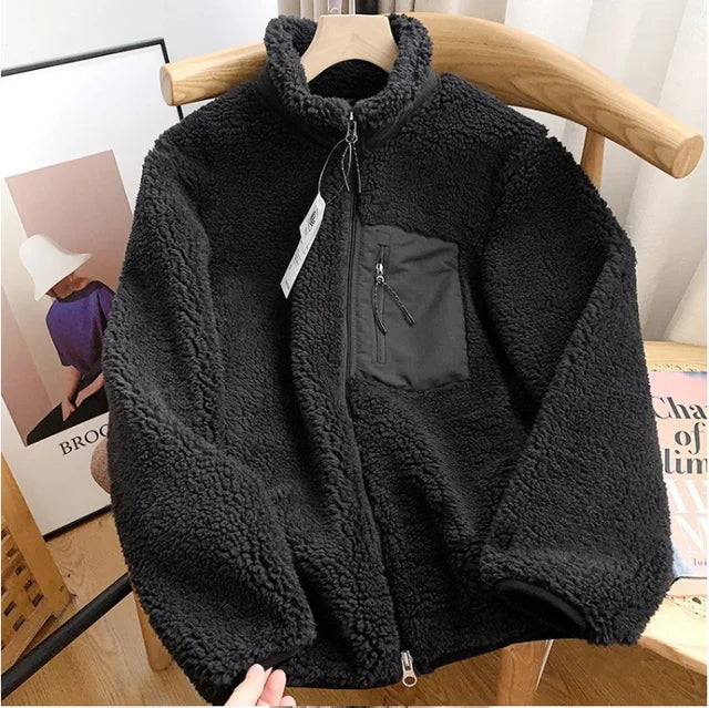 Veste sherpa femme zippée, coloris noir