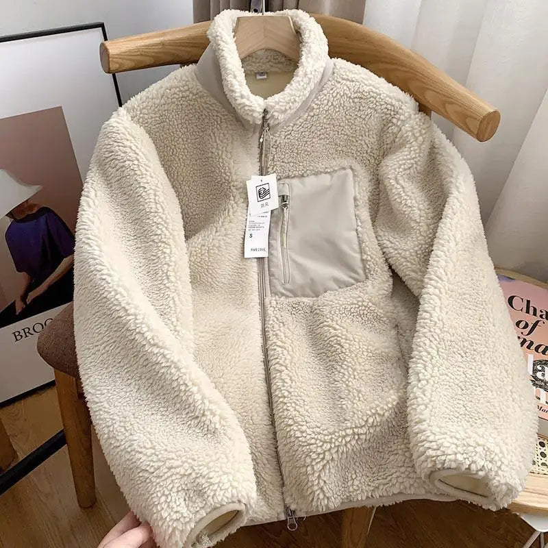 Veste sherpa femme zippée, coloris beige