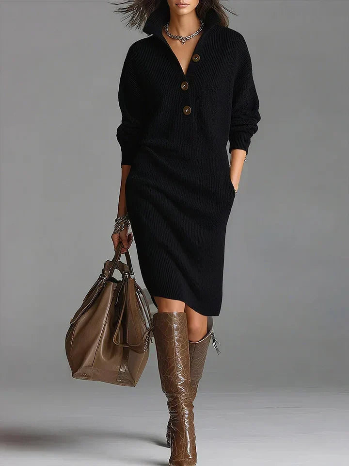 Robe pull Janice noire, vue de face