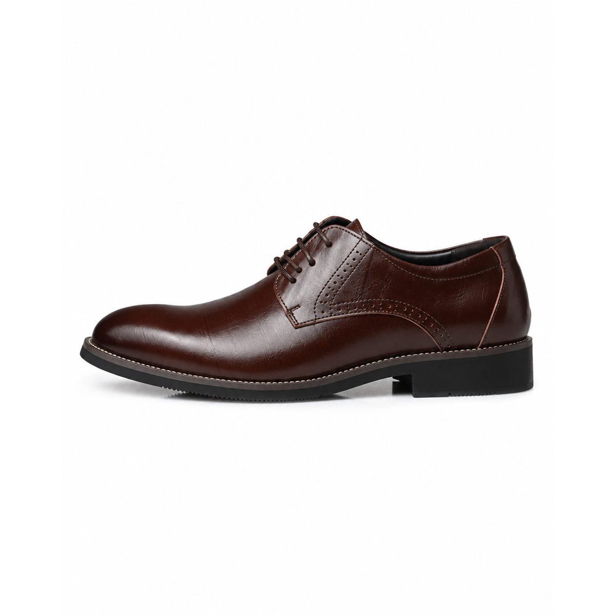 Chaussure derby homme brun foncé à lacets, vue de profil, cuir lisse brillant