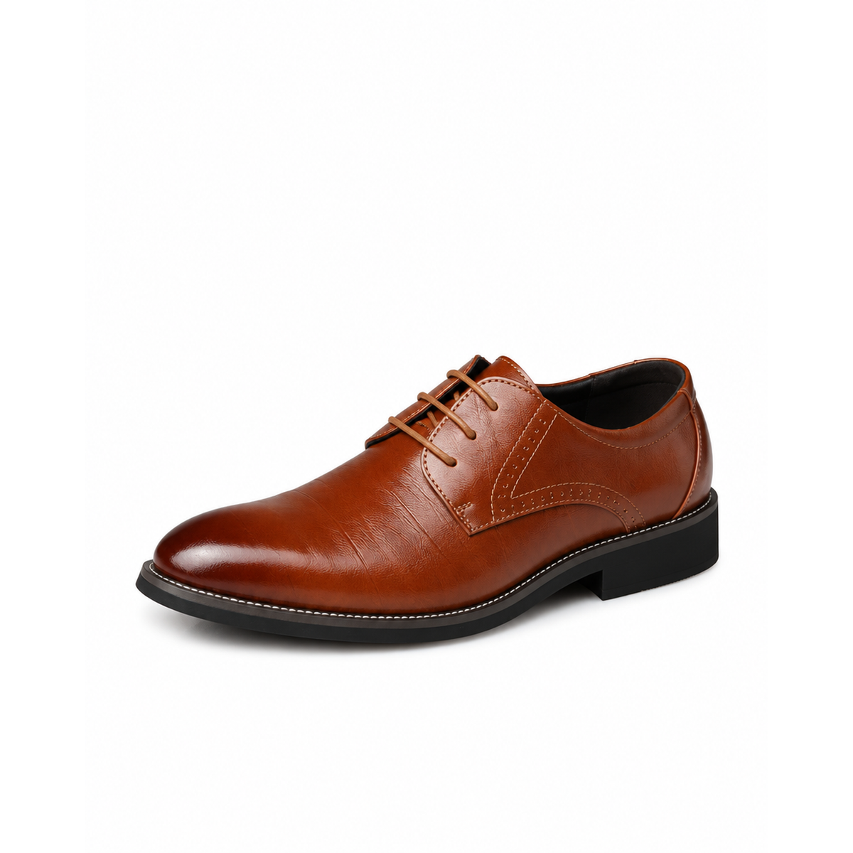 Chaussure derby homme marron à lacets, vue de profil, cuir lisse brillant