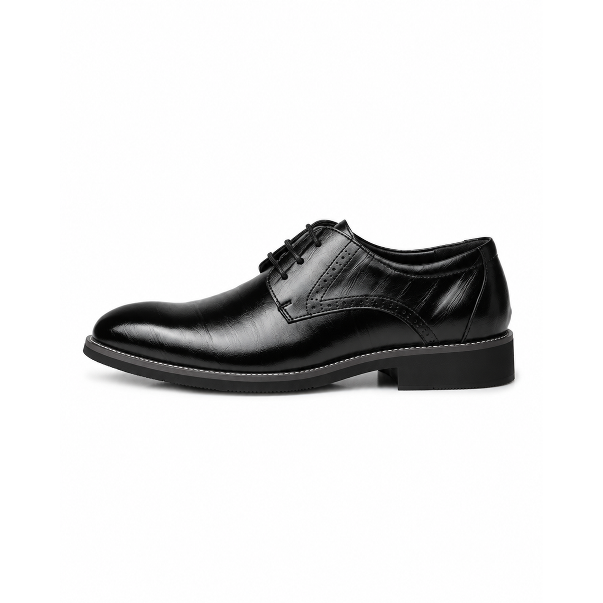 Chaussure derby homme noire à lacets, vue de profil, cuir lisse brillant