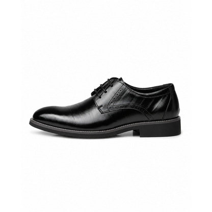 Chaussure derby homme noire à lacets, vue de profil, cuir lisse brillant