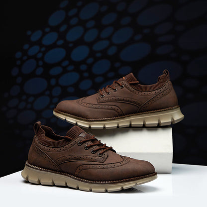 chaussures brogue aspect cuir marron foncé homme, vue de côté