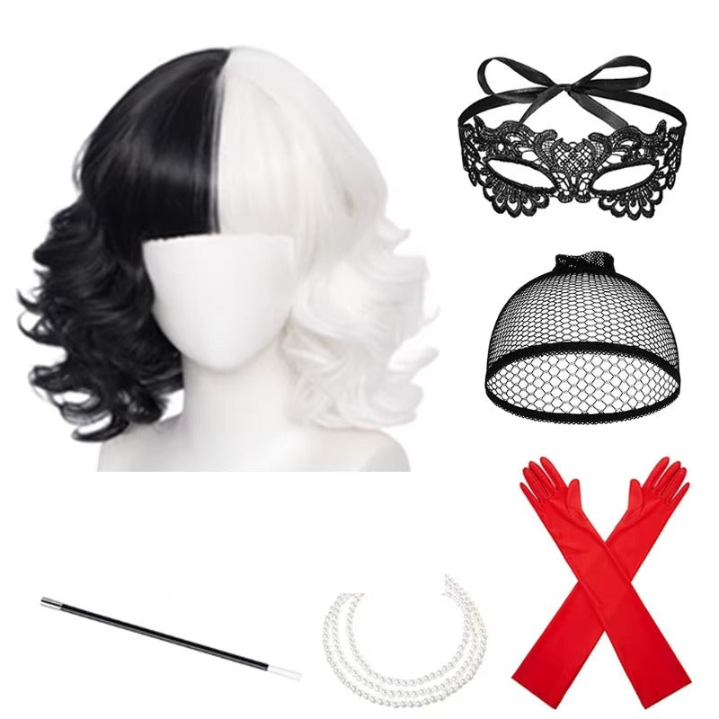 Perruque bicolore avec accessoires