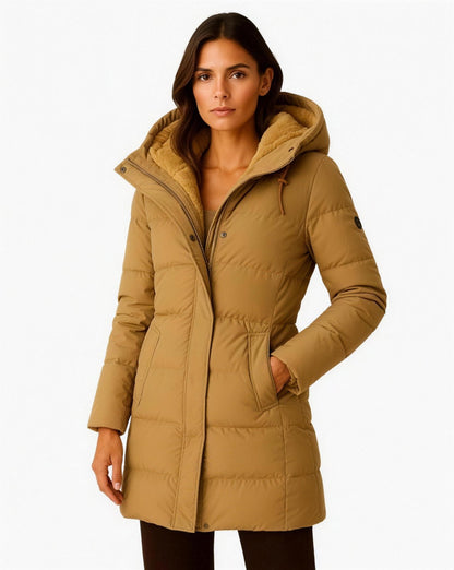 Doudoune femme longue capuche marron