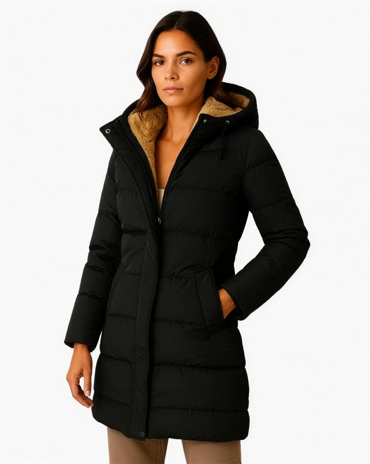 Doudoune femme longue capuche noir