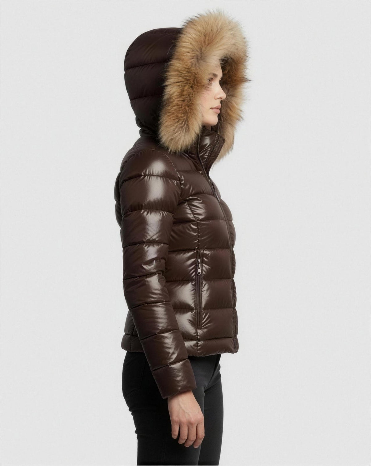 Doudoune Brillante Marron - vue profil
