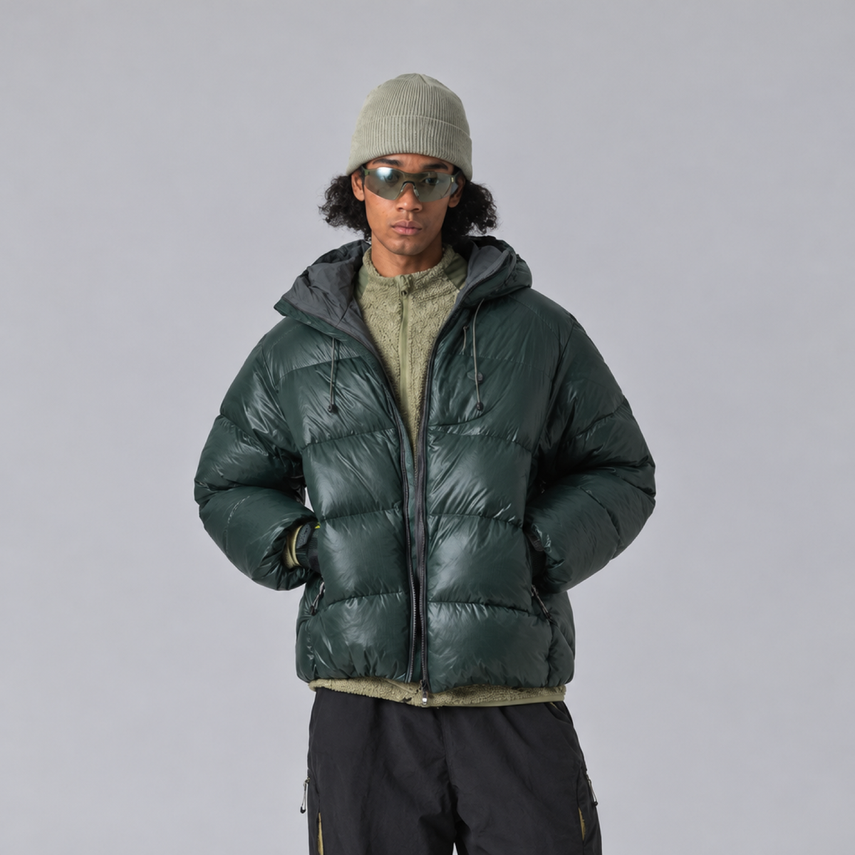 Doudoune légère homme coupe-vent, coloris vert sapin, vue de face