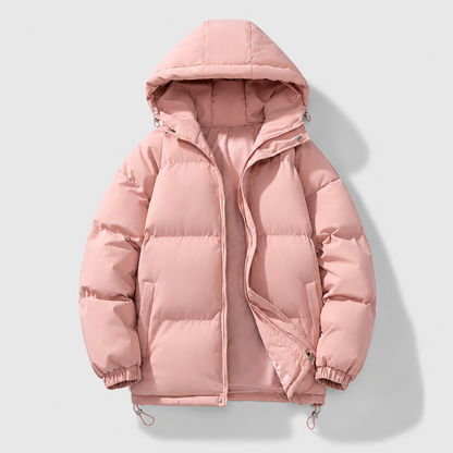 doudoune homme rose matelassée à capuche, vue devant