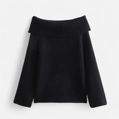 pull femme épaules dénudées noir, vue de face