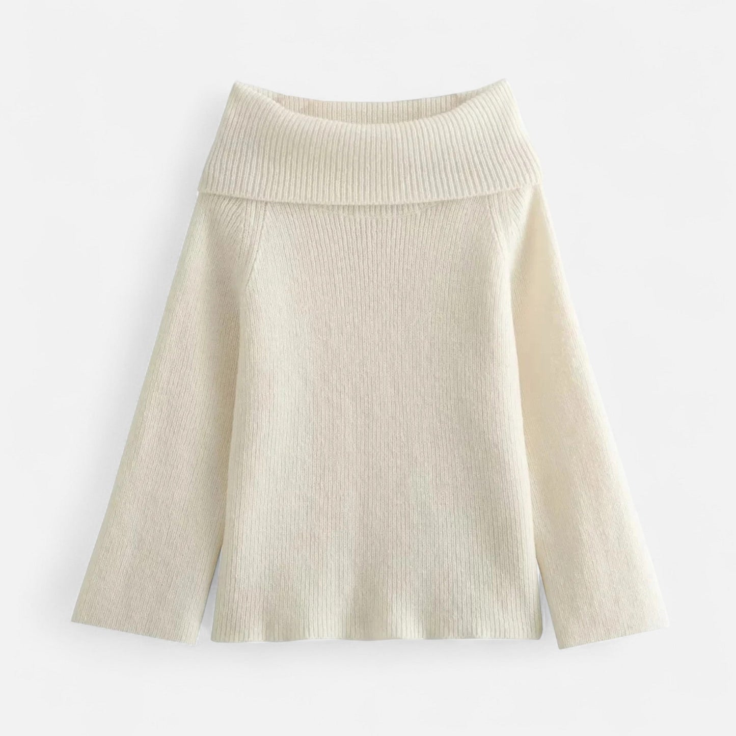 pull femme épaules dénudées beige, vue de face