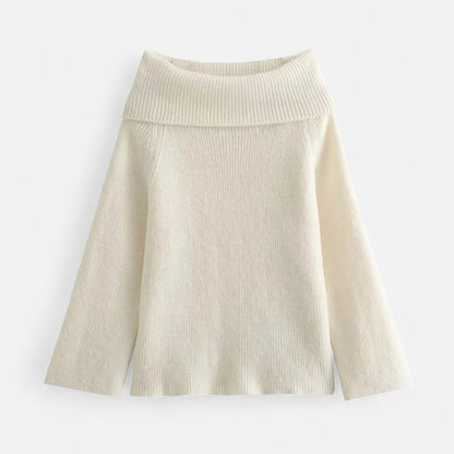 pull femme épaules dénudées beige, vue de face