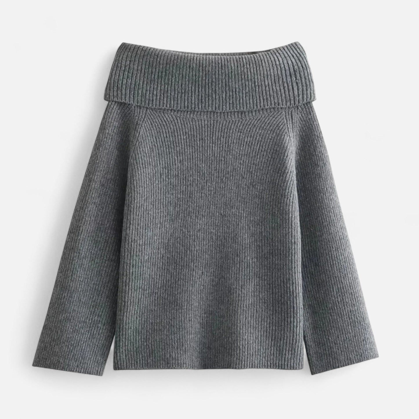 pull femme épaules dénudées gris, vue de face