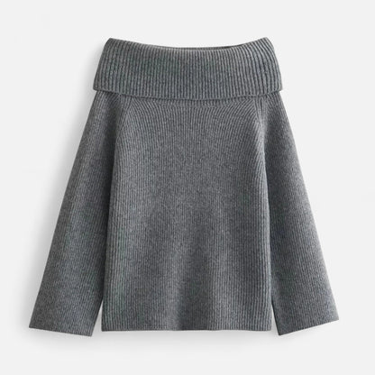 pull femme épaules dénudées gris, vue de face