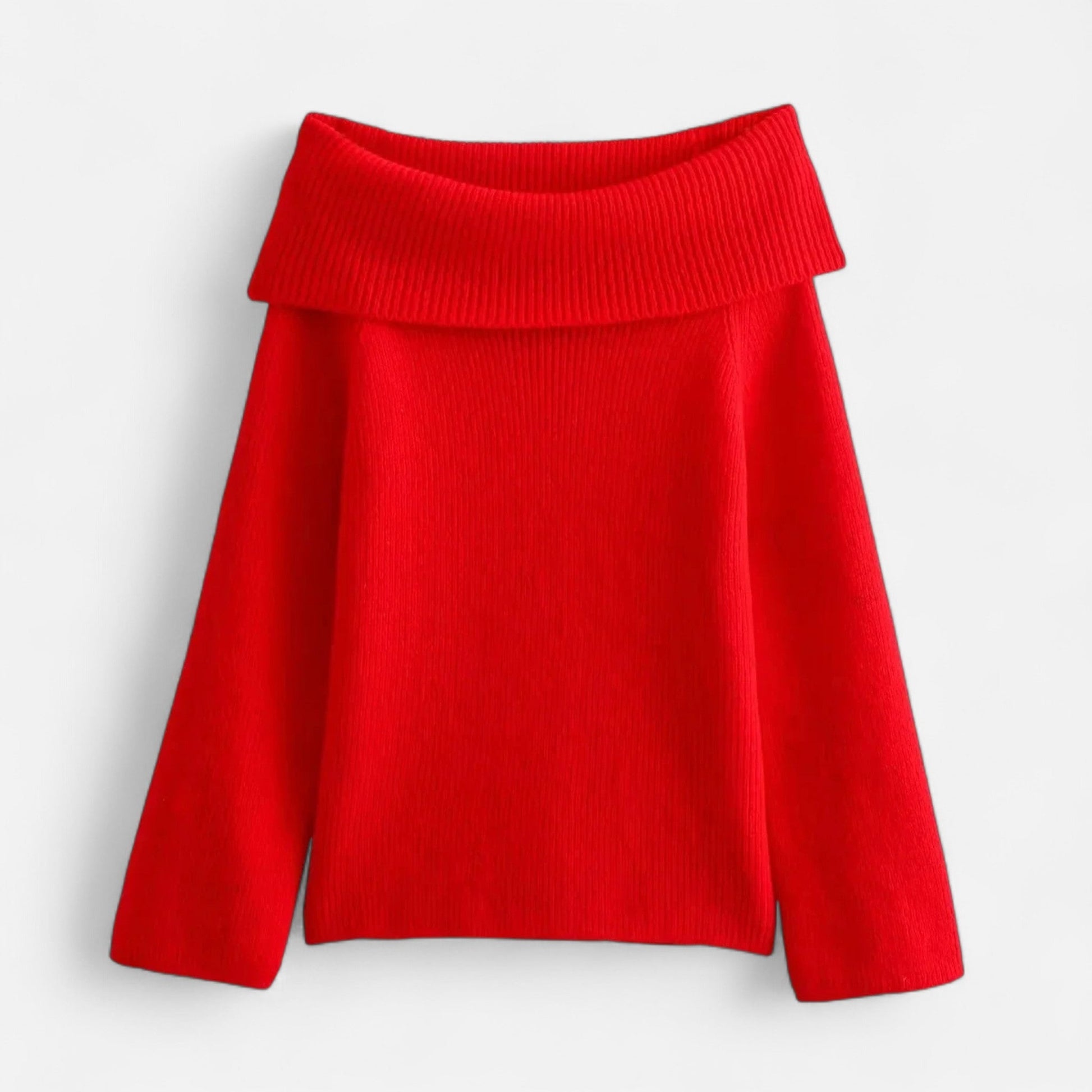 pull femme épaules dénudées rouge, vue de face