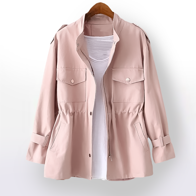 veste élégante femme rose, vue de face