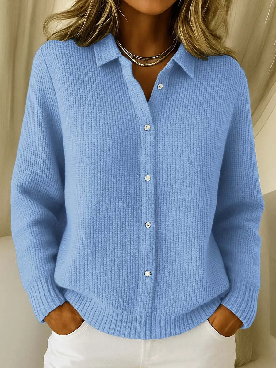 Pull femme en maille texturée à col, coloris bleu clair