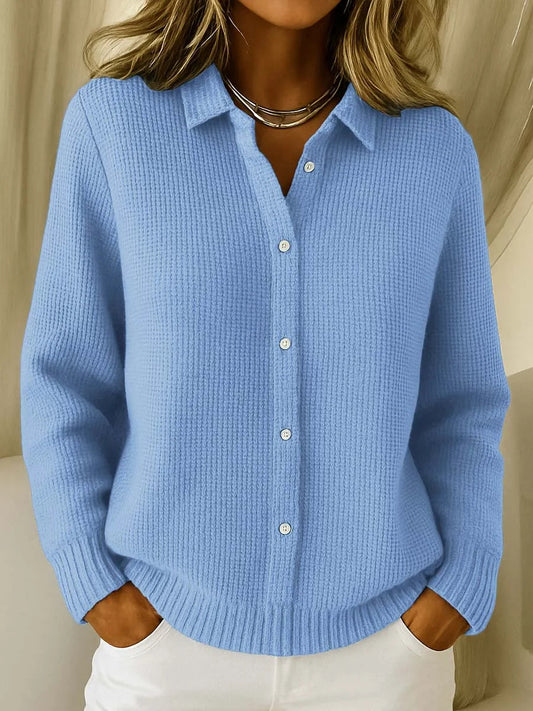 Pull femme en maille texturée à col, coloris bleu clair