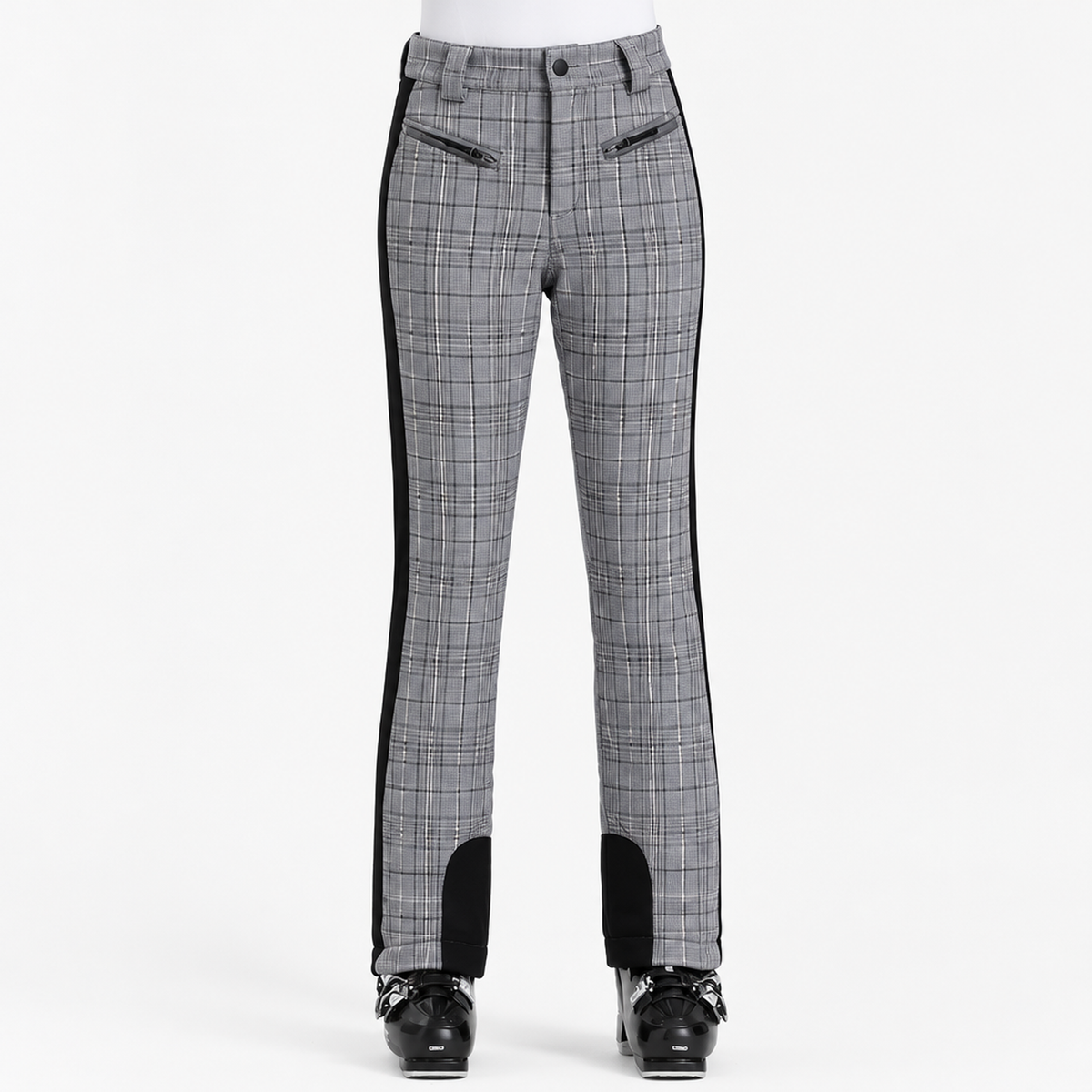 Pantalon de ski femme slim imperméable écossais gris - vue face