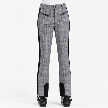 Pantalon de ski femme slim imperméable écossais gris - vue face
