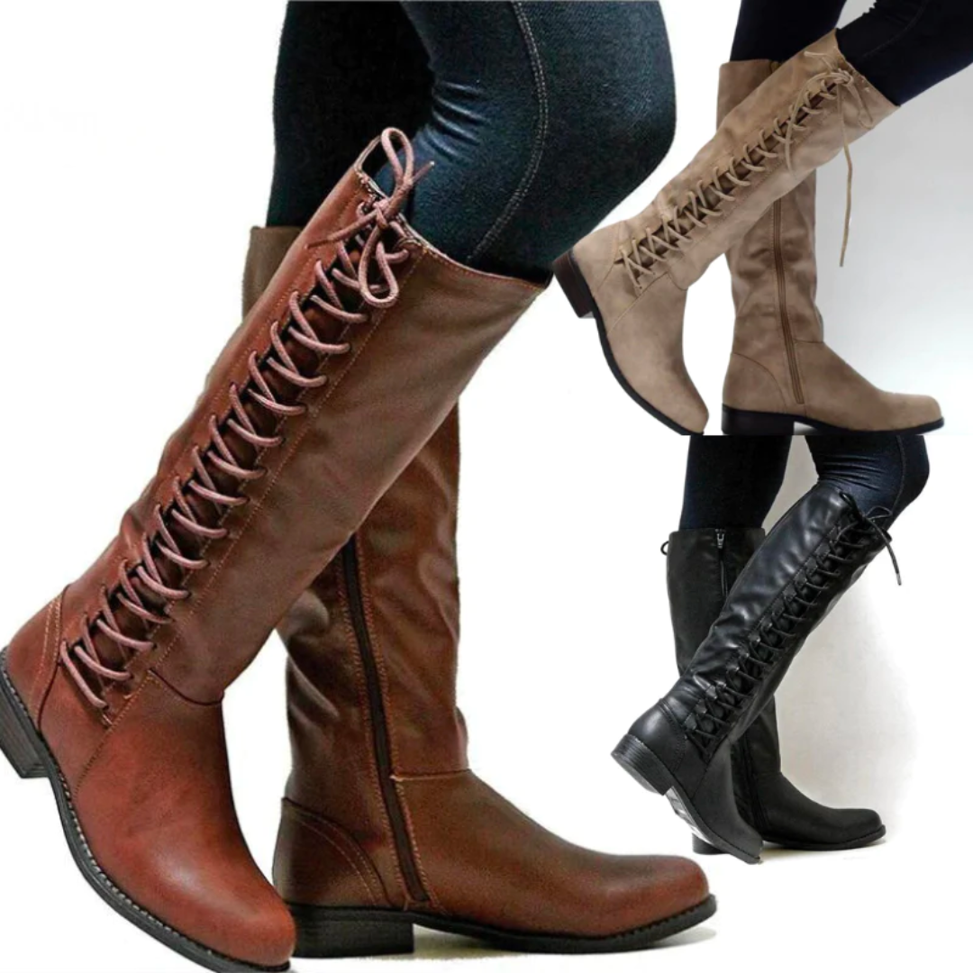 bottes hautes lacées en cuir femme, détail du laçage