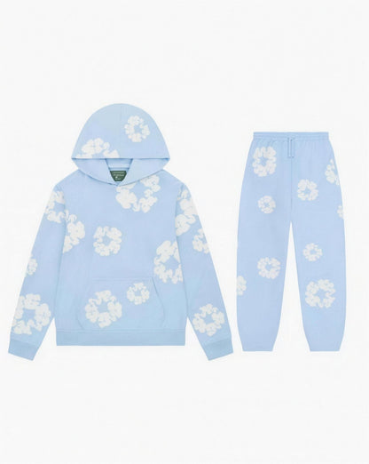 Ensemble Sweat à Capuche et Pantalon – Imprimé Floral, coloris Bleu clair