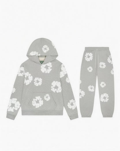 Ensemble Sweat à Capuche et Pantalon – Imprimé Floral, coloris Gris clair