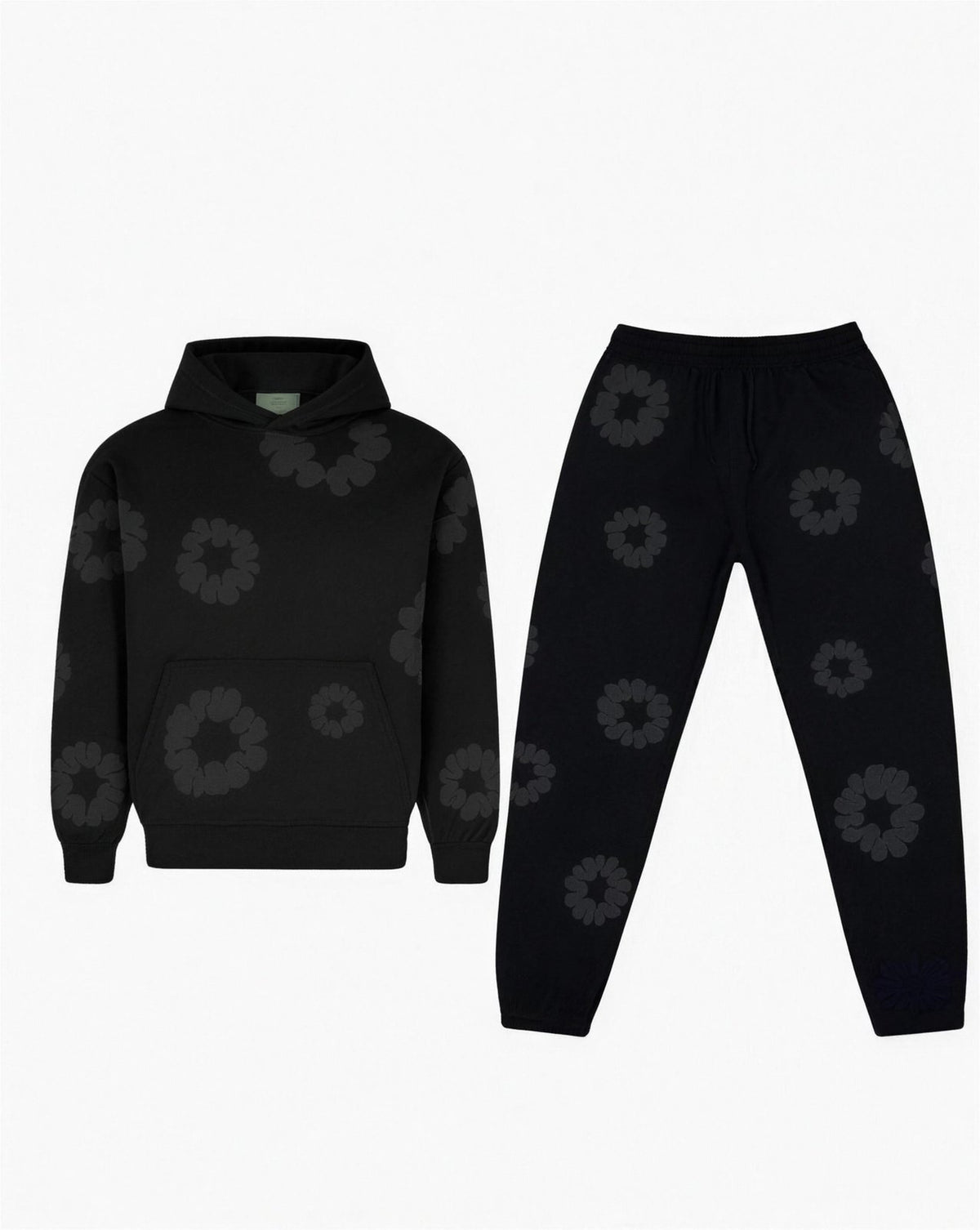 Ensemble Sweat à Capuche et Pantalon – Imprimé Floral, coloris Noir