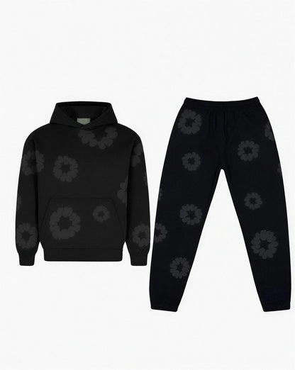 Ensemble Sweat à Capuche et Pantalon – Imprimé Floral, coloris Noir