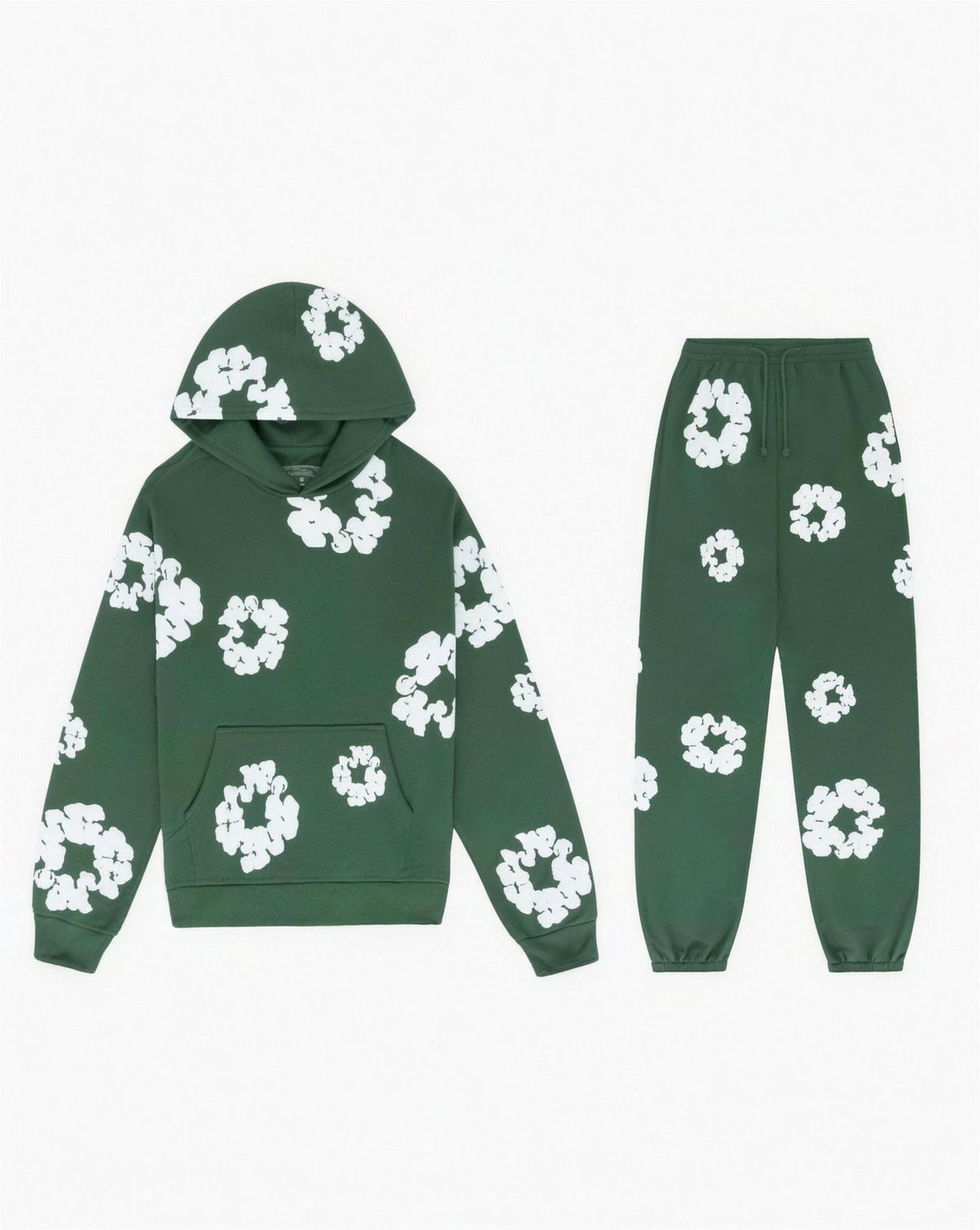 Ensemble Sweat à Capuche et Pantalon – Imprimé Floral, coloris Vert olive
