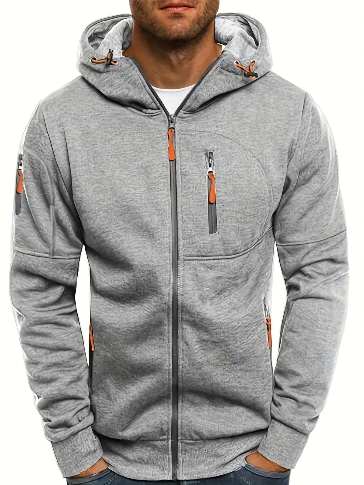 sweat à capuche zippé homme gris, vue de face
