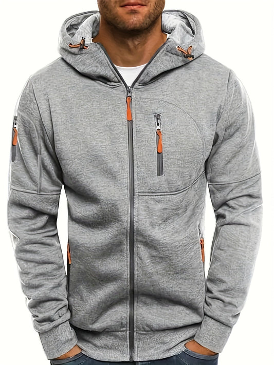 sweat à capuche zippé homme gris, vue de face