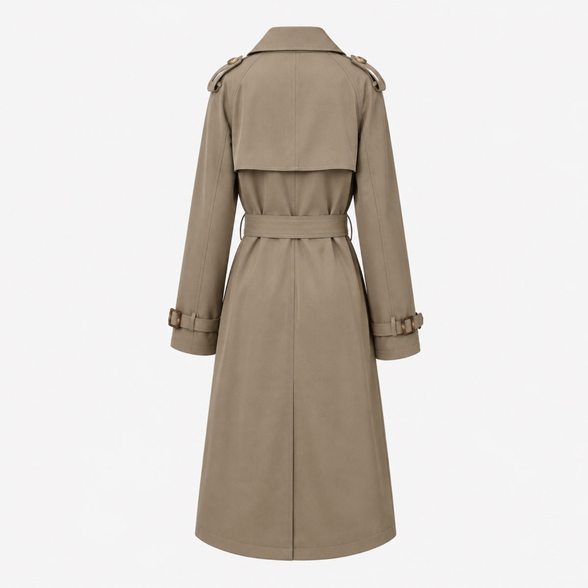 Trench-coat femme café, vue arrière complète avec martingale