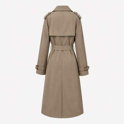 Trench-coat femme café, vue arrière complète avec martingale