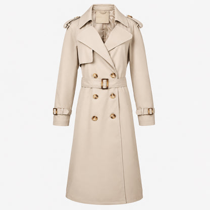 Trench-coat femme marron clair, détail des poches latérales fonctionnelles